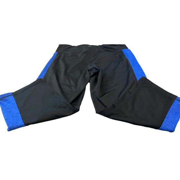 IDEOLOGY HIGH-RISE  CROPPED YOGA LEGGINGS, WOMENS, L, BLACK WITH BLUE STRIPES - Picture 6 of 12